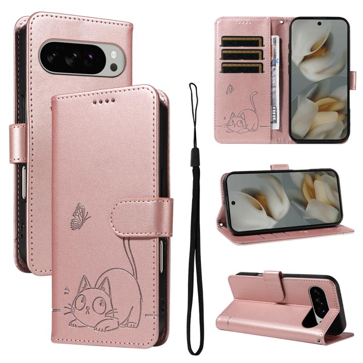 Adorable Cat Embossed Pattern Flip Leather Phone Case, For Google Pixel 10a, For Google Pixel 10 Pro XL 5G Global, For Google Pixel 10 / 10 Pro Global
