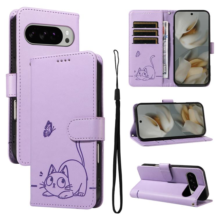 Adorable Cat Embossed Pattern Flip Leather Phone Case, For Google Pixel 10a, For Google Pixel 10 Pro XL 5G Global, For Google Pixel 10 / 10 Pro Global