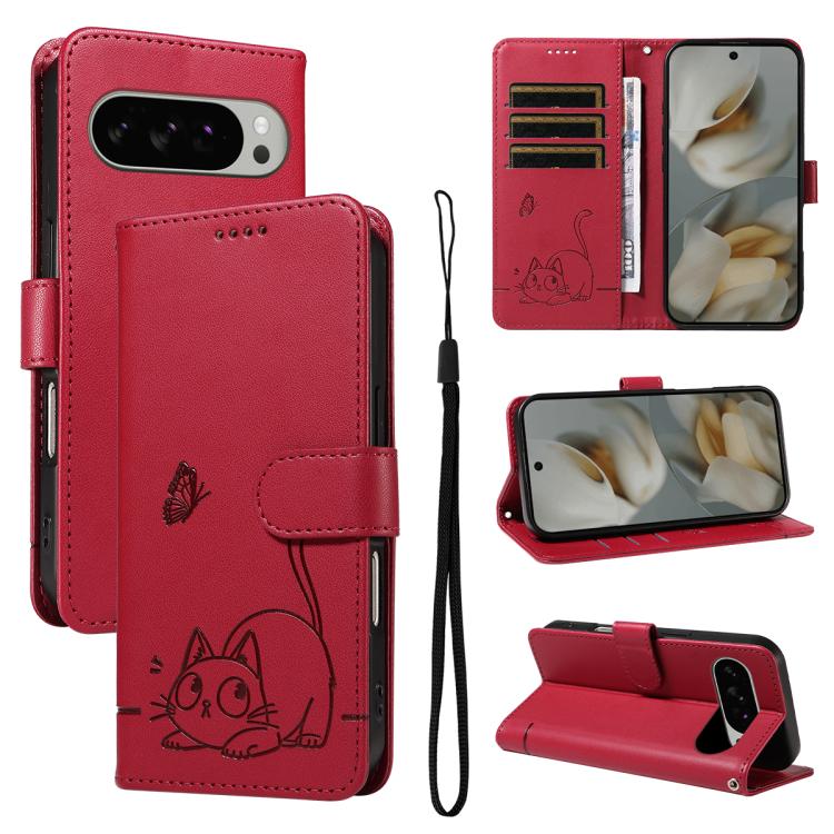 Adorable Cat Embossed Pattern Flip Leather Phone Case, For Google Pixel 10a, For Google Pixel 10 Pro XL 5G Global, For Google Pixel 10 / 10 Pro Global