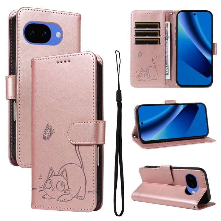 Adorable Cat Embossed Pattern Flip Leather Phone Case, For Google Pixel 10a, For Google Pixel 10 Pro XL 5G Global, For Google Pixel 10 / 10 Pro Global