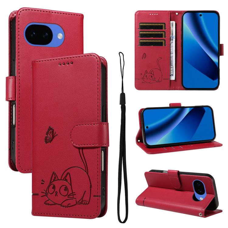 Adorable Cat Embossed Pattern Flip Leather Phone Case, For Google Pixel 10a, For Google Pixel 10 Pro XL 5G Global, For Google Pixel 10 / 10 Pro Global
