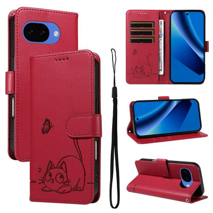 Adorable Cat Embossed Pattern Flip Leather Phone Case, For Google Pixel 10a, For Google Pixel 10 Pro XL 5G Global, For Google Pixel 10 / 10 Pro Global