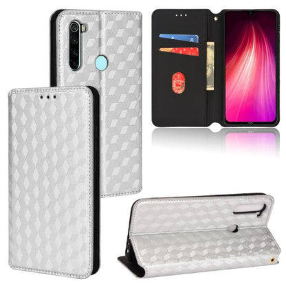 Cubic Grid Texture Flip Leather Phone Case, For Redmi Note 8 2021