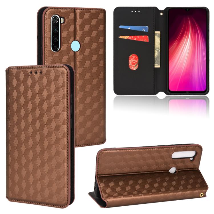 Cubic Grid Texture Flip Leather Phone Case, For Redmi Note 8 2021