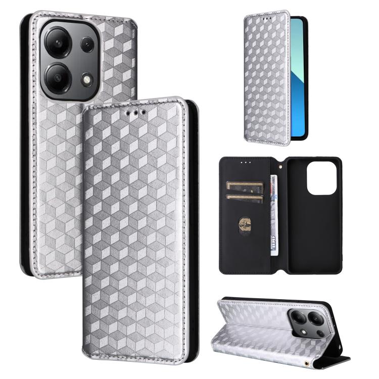 Cubic Grid Texture Flip Leather Phone Case, For Redmi K80 / K80 Pro, For Redmi Note 14 Pro 4G Global, For Redmi Note 14 4G 163.25mm, For Redmi Note 14 Pro+ 5G, For Redmi 14C 4G, For Redmi K70 Ultra, For Redmi 13 4G / Note 13R 5G, For Redmi Turbo 3 5G  ...