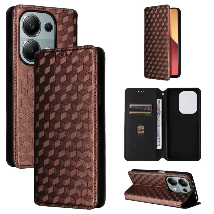 Cubic Grid Texture Flip Leather Phone Case, For Redmi K80 / K80 Pro, For Redmi Note 14 Pro 4G Global, For Redmi Note 14 4G 163.25mm, For Redmi Note 14 Pro+ 5G, For Redmi 14C 4G, For Redmi K70 Ultra, For Redmi 13 4G / Note 13R 5G, For Redmi Turbo 3 5G  ...