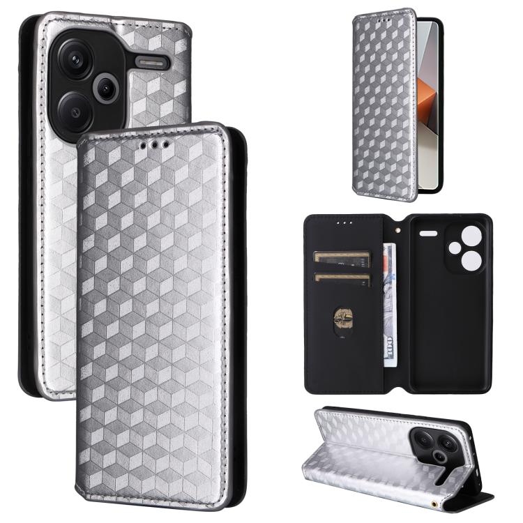 Cubic Grid Texture Flip Leather Phone Case, For Redmi K80 / K80 Pro, For Redmi Note 14 Pro 4G Global, For Redmi Note 14 4G 163.25mm, For Redmi Note 14 Pro+ 5G, For Redmi 14C 4G, For Redmi K70 Ultra, For Redmi 13 4G / Note 13R 5G, For Redmi Turbo 3 5G  ...
