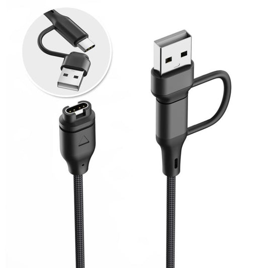 Câble de charge pour montre xDfind 2 en 1 avec ports Type-C et USB-A, longueur : 1 m, pour Garmin Fenix 8 / 7X / 6S Pro