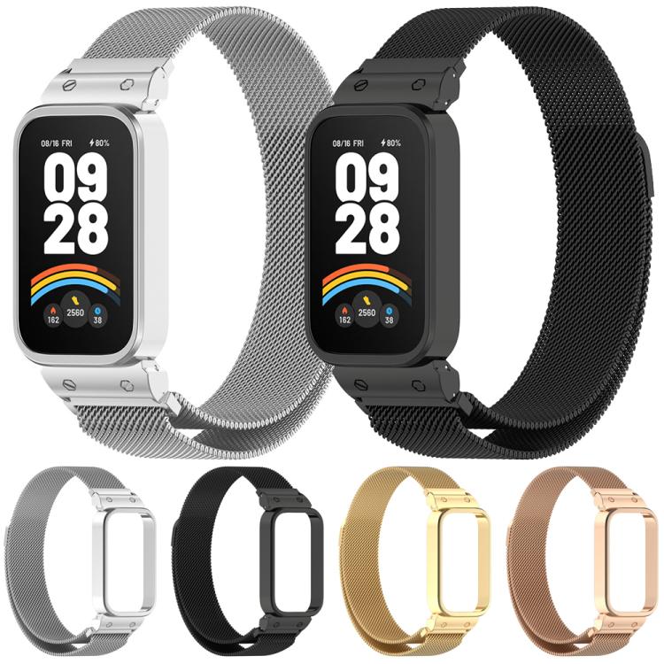 Bracelet de montre xDfind Milan magnétique en métal intégré au cadre pour Xiaomi Band 10 Pro/9 Pro/Redmi Watch 6/5/4, pour Redmi Band 3 / Xiaomi Smart Band 9 Active, pour Redmi Band 2 / Xiaomi Smart Band 8 Active