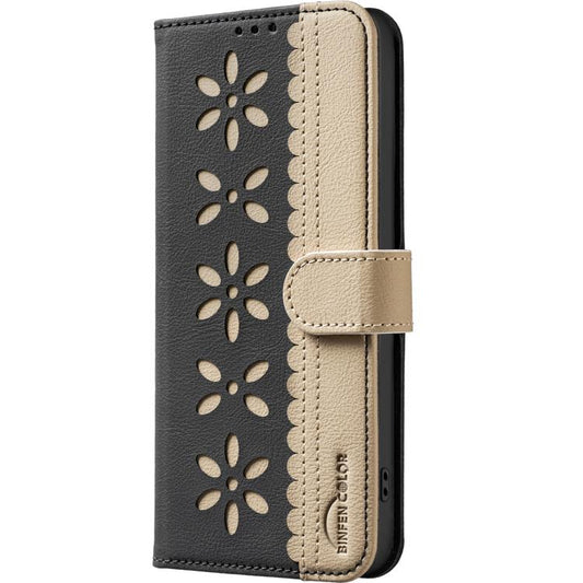 Splicing Color Hollow Flower Pattern RFID Leather Phone Case, For Tecno Camon 30 4G / 30 5G, For Tecno Spark 20 Pro+, For Tecno Spark 20 Pro, For Tecno Spark GO 2024 / 20C / Pop 8, For Tecno Spark 20