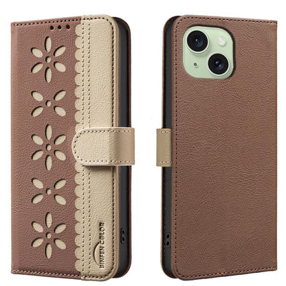 Splicing Color Hollow Flower Pattern RFID Leather Phone Case