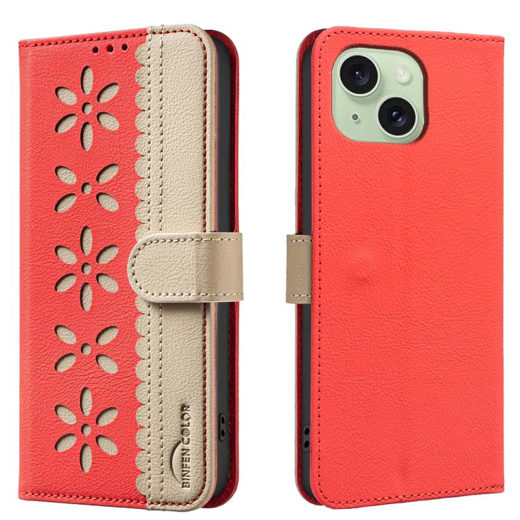 Splicing Color Hollow Flower Pattern RFID Leather Phone Case