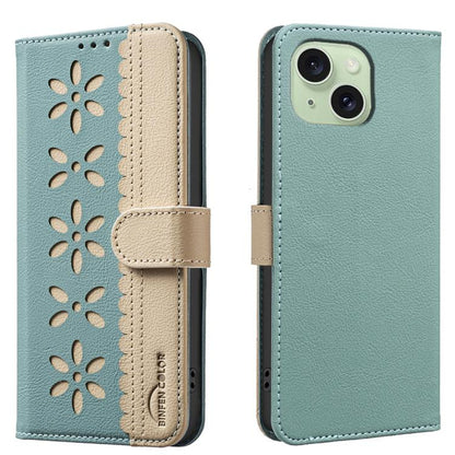 Splicing Color Hollow Flower Pattern RFID Leather Phone Case