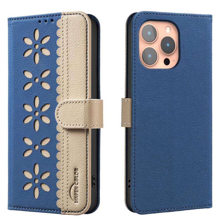 Splicing Color Hollow Flower Pattern RFID Leather Phone Case