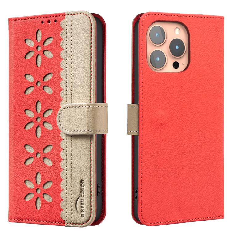 Splicing Color Hollow Flower Pattern RFID Leather Phone Case