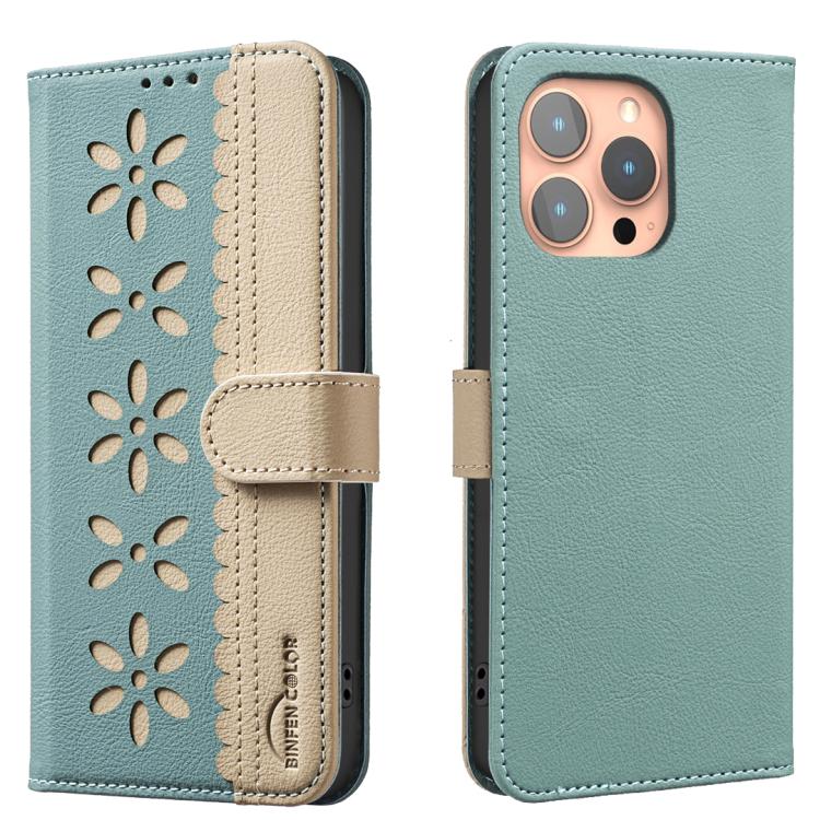 Splicing Color Hollow Flower Pattern RFID Leather Phone Case