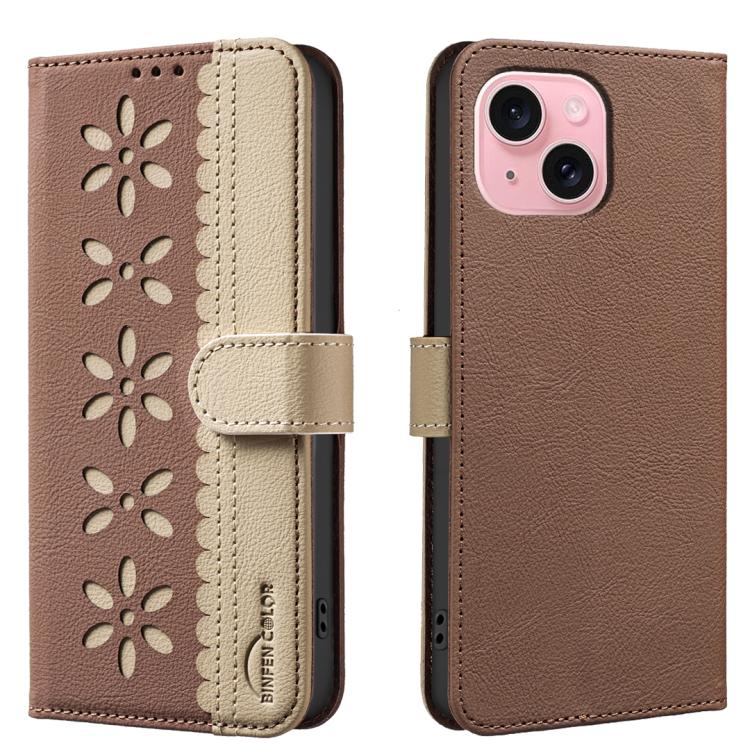 Splicing Color Hollow Flower Pattern RFID Leather Phone Case