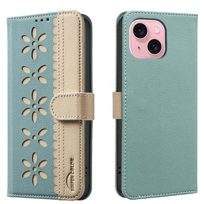Splicing Color Hollow Flower Pattern RFID Leather Phone Case