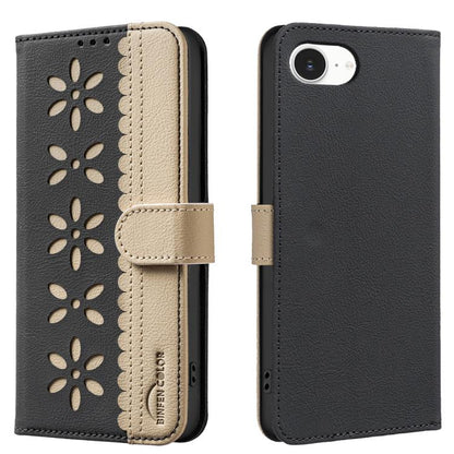 Splicing Color Hollow Flower Pattern RFID Leather Phone Case