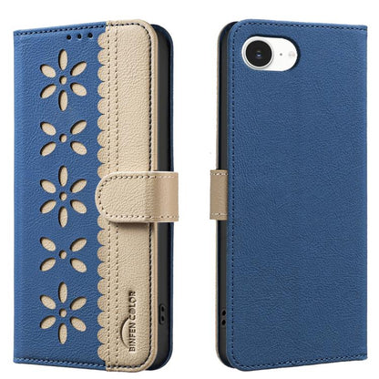 Splicing Color Hollow Flower Pattern RFID Leather Phone Case, For iPhone 16e / 17e, For iPhone 17 Pro Max, For iPhone 17 Pro, For iPhone 17, For iPhone Air, For iPhone 16 Pro Max, For iPhone 16 Pro, For iPhone 16 Plus, For iPhone 16, For iPhone 15 Pro ...