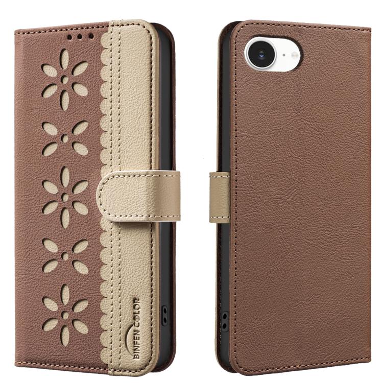 Splicing Color Hollow Flower Pattern RFID Leather Phone Case
