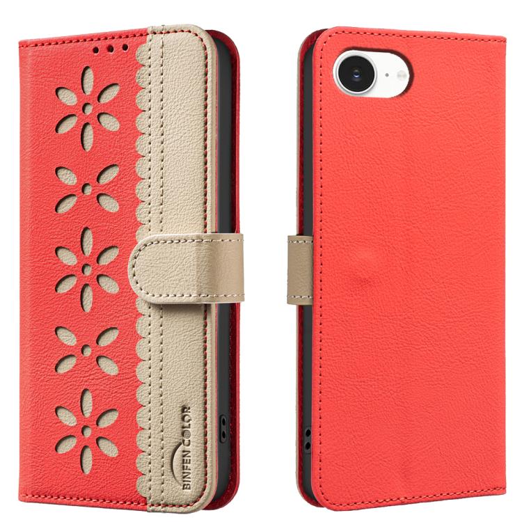 Splicing Color Hollow Flower Pattern RFID Leather Phone Case