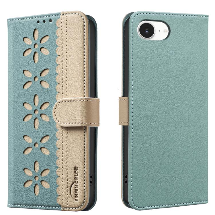 Splicing Color Hollow Flower Pattern RFID Leather Phone Case, For iPhone 16e / 17e, For iPhone 17 Pro Max, For iPhone 17 Pro, For iPhone 17, For iPhone Air, For iPhone 16 Pro Max, For iPhone 16 Pro, For iPhone 16 Plus, For iPhone 16, For iPhone 15 Pro ...