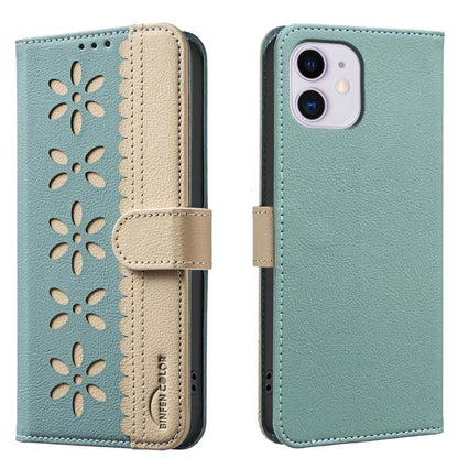 Splicing Color Hollow Flower Pattern RFID Leather Phone Case