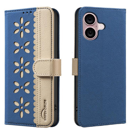 Splicing Color Hollow Flower Pattern RFID Leather Phone Case
