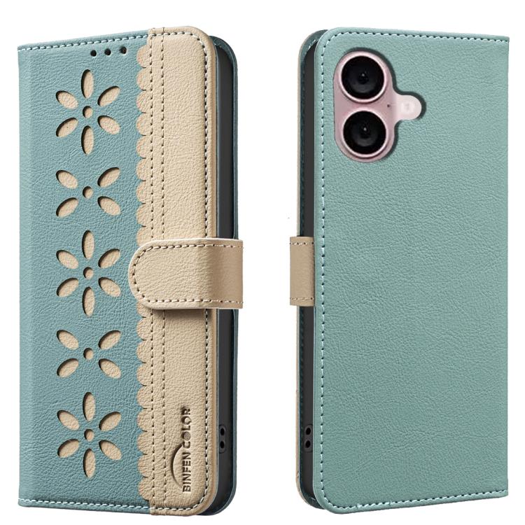 Splicing Color Hollow Flower Pattern RFID Leather Phone Case