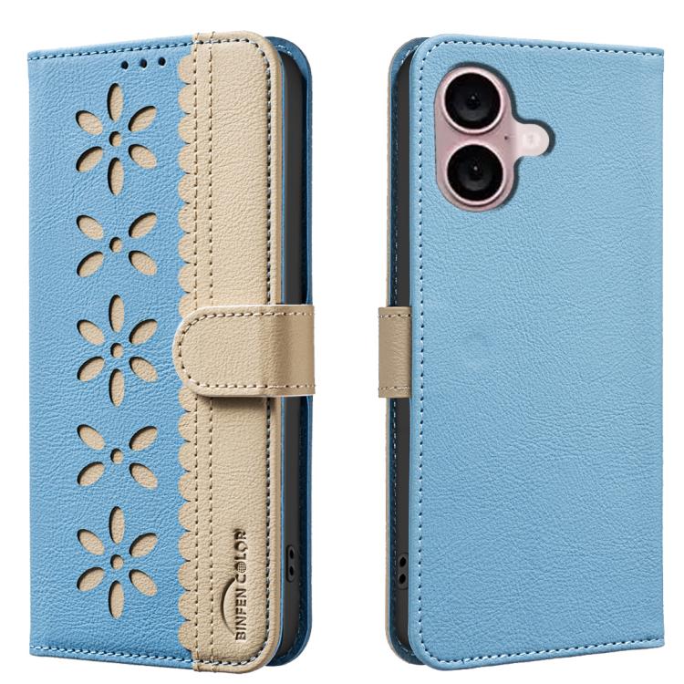 Splicing Color Hollow Flower Pattern RFID Leather Phone Case