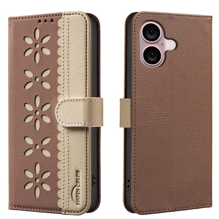 Splicing Color Hollow Flower Pattern RFID Leather Phone Case