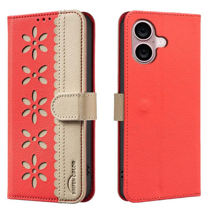 Splicing Color Hollow Flower Pattern RFID Leather Phone Case