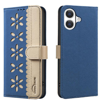 Splicing Color Hollow Flower Pattern RFID Leather Phone Case