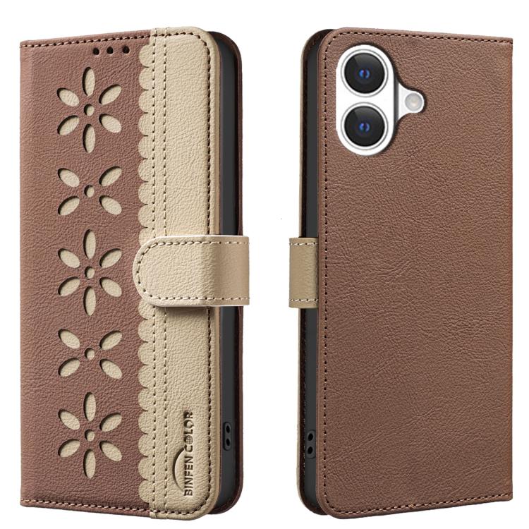 Splicing Color Hollow Flower Pattern RFID Leather Phone Case