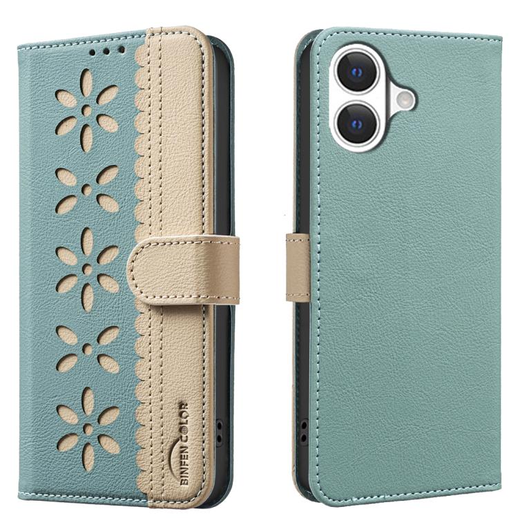 Splicing Color Hollow Flower Pattern RFID Leather Phone Case