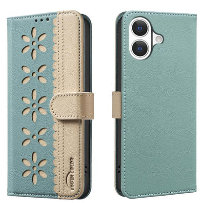 Splicing Color Hollow Flower Pattern RFID Leather Phone Case