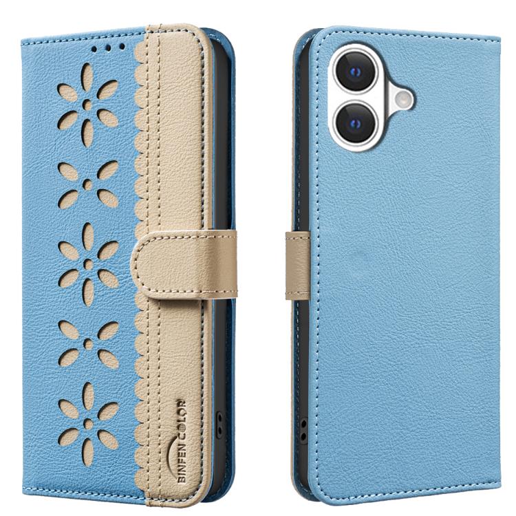 Splicing Color Hollow Flower Pattern RFID Leather Phone Case