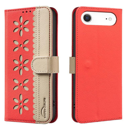 Splicing Color Hollow Flower Pattern RFID Leather Phone Case