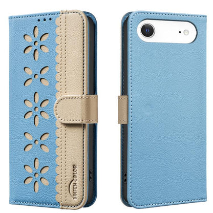 Splicing Color Hollow Flower Pattern RFID Leather Phone Case