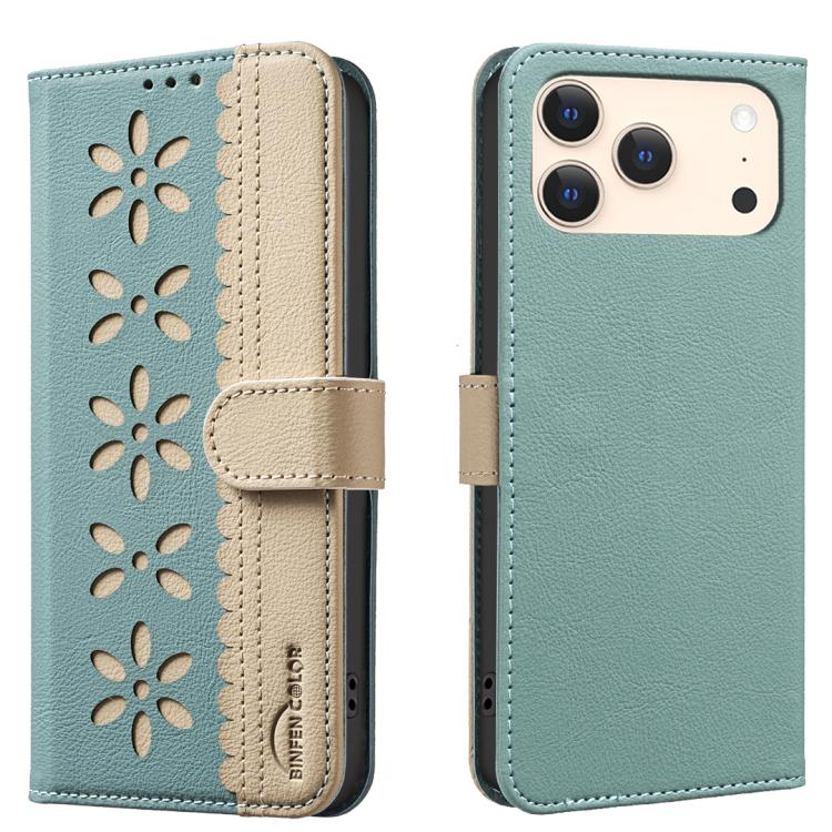 Splicing Color Hollow Flower Pattern RFID Leather Phone Case, For iPhone 16e / 17e, For iPhone 17 Pro Max, For iPhone 17 Pro, For iPhone 17, For iPhone Air, For iPhone 16 Pro Max, For iPhone 16 Pro, For iPhone 16 Plus, For iPhone 16, For iPhone 15 Pro ...