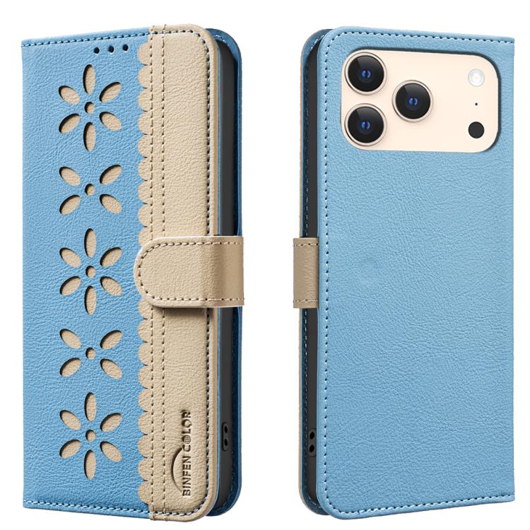 Splicing Color Hollow Flower Pattern RFID Leather Phone Case