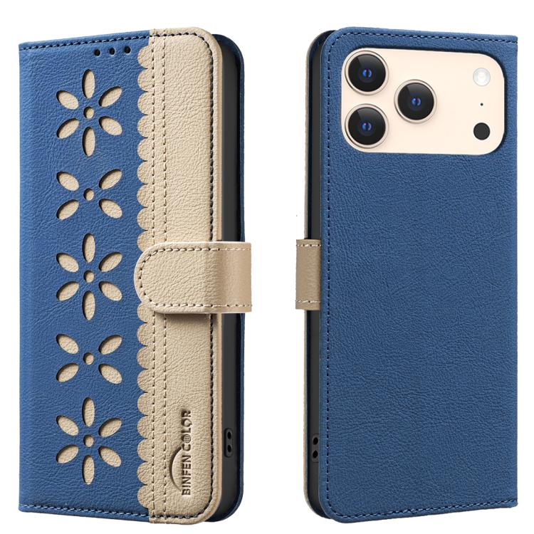 Splicing Color Hollow Flower Pattern RFID Leather Phone Case