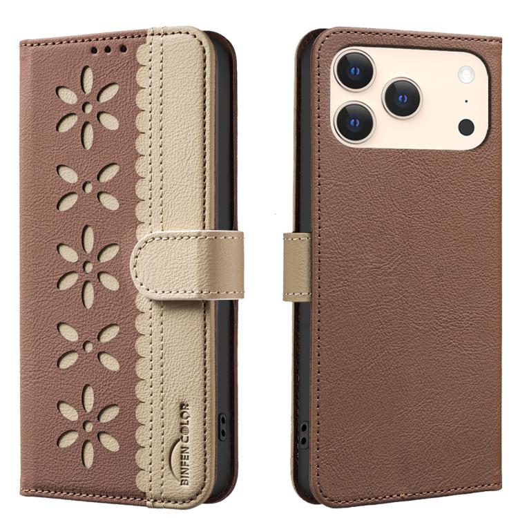 Splicing Color Hollow Flower Pattern RFID Leather Phone Case
