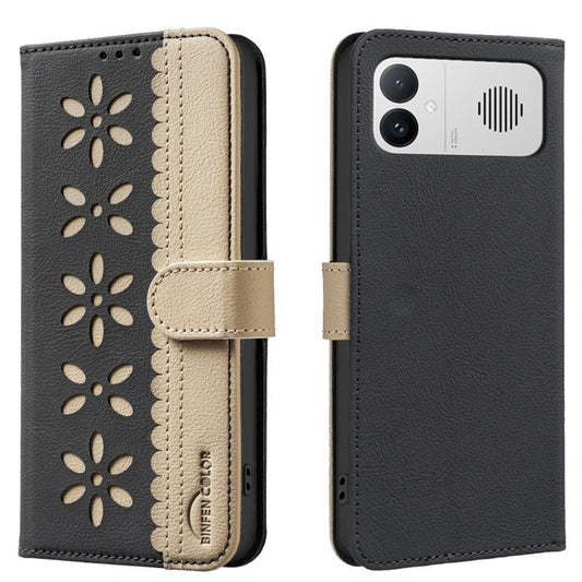 Splicing Color Hollow Flower Pattern RFID Leather Phone Case, For Redmi K90 Max 5G, For Redmi A7 Pro 171mm / Poco C85x 5G, For Redmi 15a 5G, For Redmi Tubo 5 Max / Poco X8 Pro Max, For Redmi Tubo 5 / Poco X8 Pro 5G, For Redmi Note 15 5G Global 164mm   ...