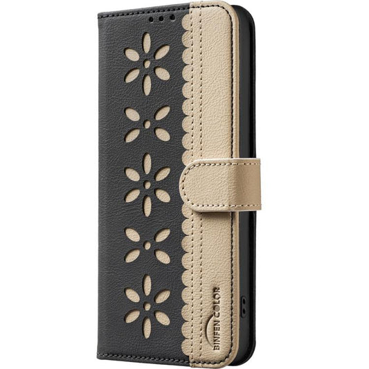 Splicing Color Hollow Flower Pattern RFID Leather Phone Case, For Redmi K90 Max 5G, For Redmi A7 Pro 171mm / Poco C85x 5G, For Redmi 15a 5G, For Redmi Tubo 5 Max / Poco X8 Pro Max, For Redmi Tubo 5 / Poco X8 Pro 5G, For Redmi Note 15 5G Global 164mm   ...