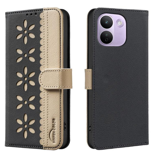 Splicing Color Hollow Flower Pattern RFID Leather Phone Case, For Redmi Note 17 Pro+ 5G Global 163mm, For Redmi 17 4G/5G Global 171mm, For Redmi Note 17 4G Global 171mm, For Redmi K90 Max 5G, For Redmi A7 Pro 171mm / Poco C85x 5G, For Redmi 15a 5G     ...