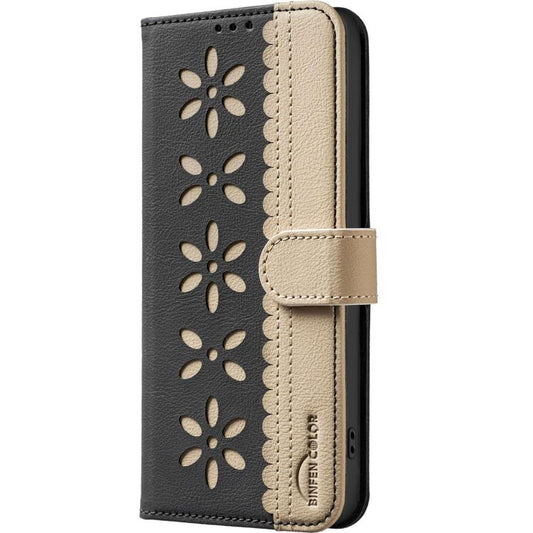 Splicing Color Hollow Flower Pattern RFID Leather Phone Case, For Redmi Note 17 4G Global 169.7mm, For Redmi Note 17 Pro+ 5G Global 163.4mm, For Redmi Note 17 Pro 5G Global 163.5mm, For Redmi 17 5G / 4G Global 170mm, For Redmi K90 Max 5G               ...