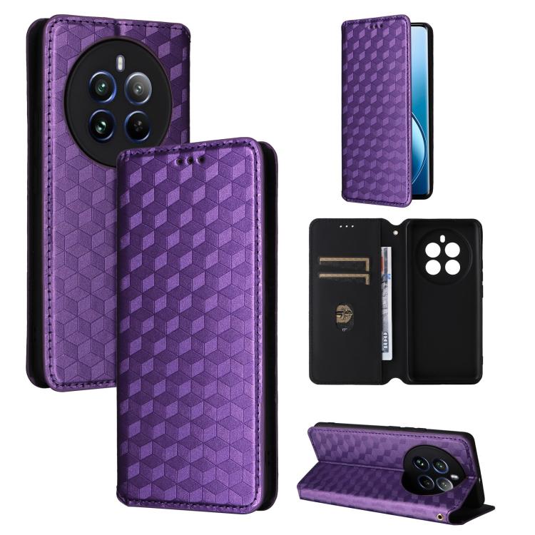 Cubic Grid Texture Flip Leather Phone Case, For Realme 12 Pro 5G / 12, For Realme 12+ 5G, For Realme Note 50 4G / C5, For Realme 11 4G Global, For Realme 11 5G Global / 11X 5G, For Realme C53 5G / Narzo N53 4G, For Realme 11 Pro 5G / 11, For Realme C65...