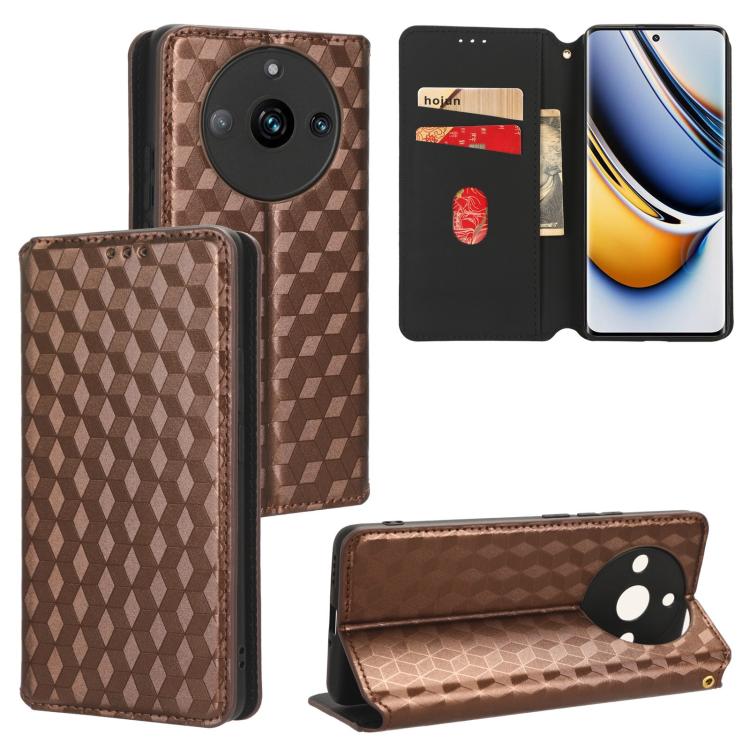 Cubic Grid Texture Flip Leather Phone Case, For Realme 12 Pro 5G / 12, For Realme 12+ 5G, For Realme Note 50 4G / C5, For Realme 11 4G Global, For Realme 11 5G Global / 11X 5G, For Realme C53 5G / Narzo N53 4G, For Realme 11 Pro 5G / 11, For Realme C65...